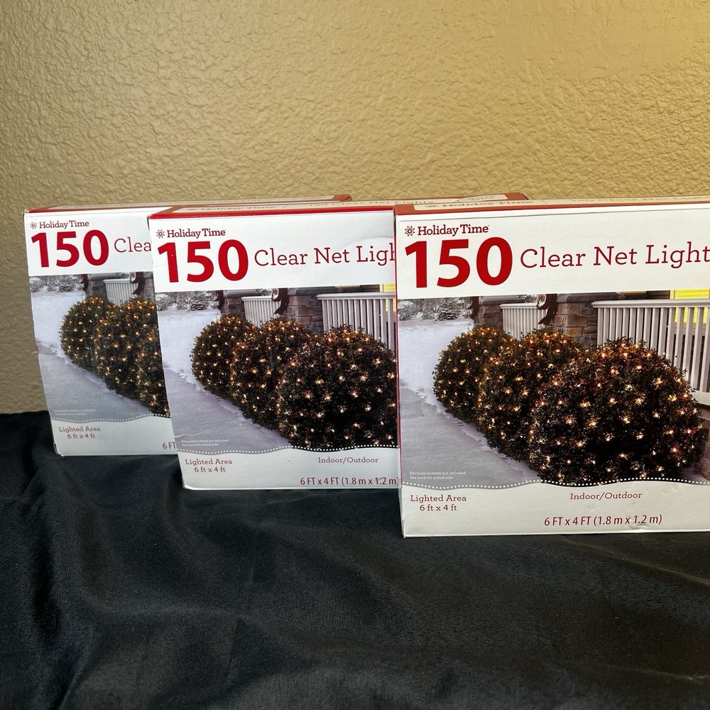 New 3/ Holiday Time 150-Count Clear Net Christmas - Each Lights 24 Sq. Ft.  4x6